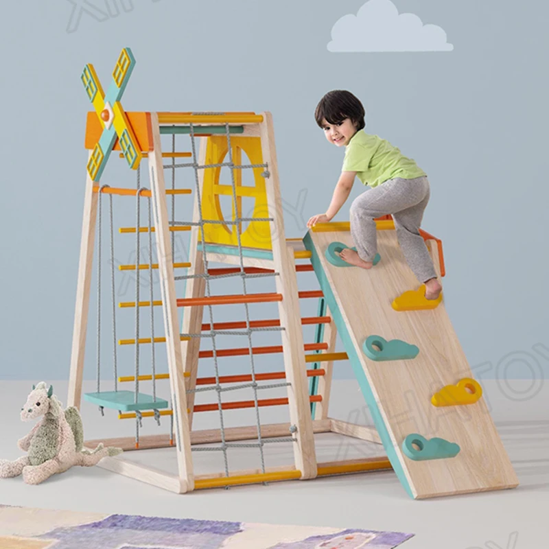 

XIHAToy Triangle Climber Ramp Foldable Wooden Indoor Playground 3 In 1 Slide Rock Wall Nature Wood Climbing Toys Toddlers