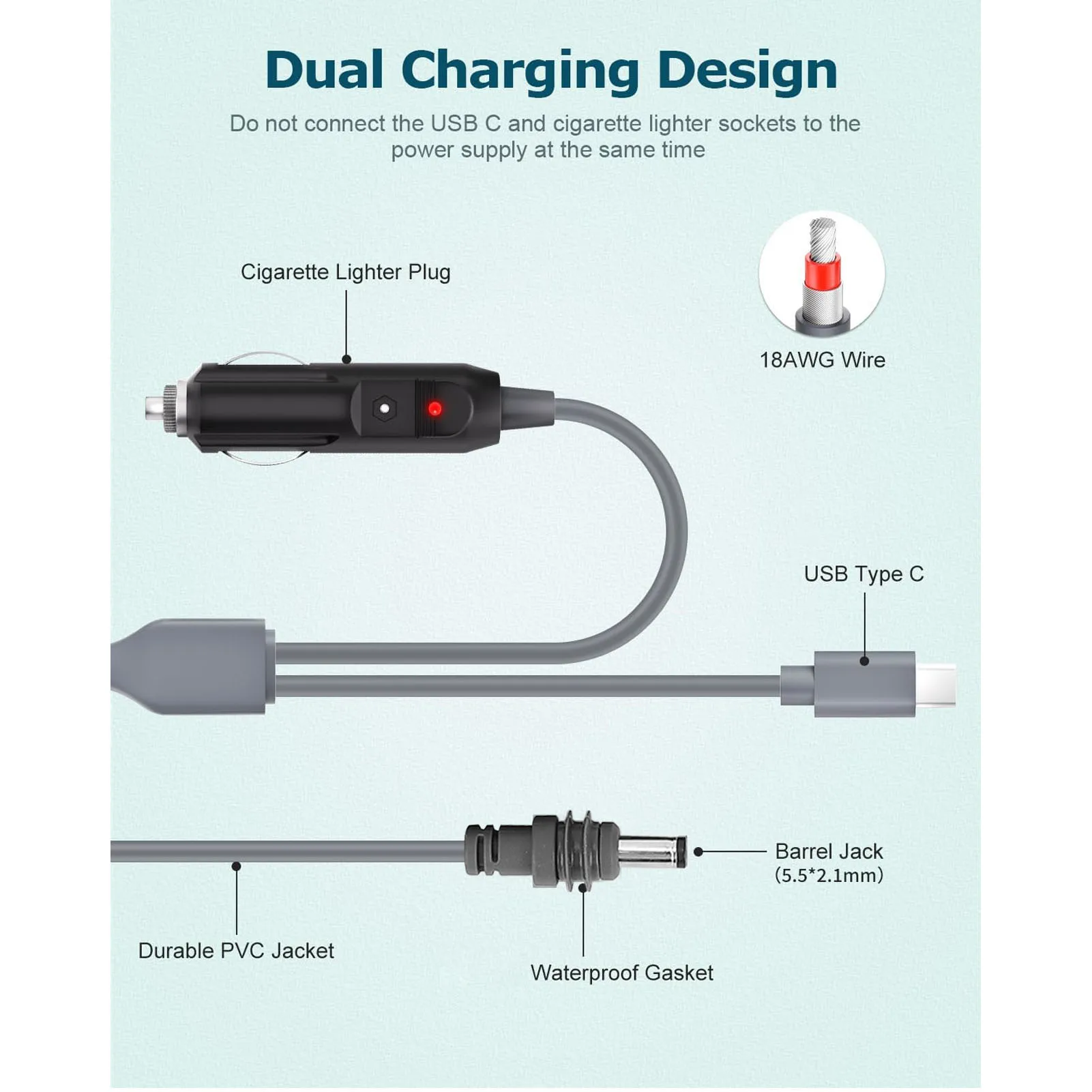 USB C To  Port Cable Compatible 100W PD IP68 Water Proof Male 18AWG Wire Gauge 2 in 1  Adapter Cable for Mini Dish Antenna view 3