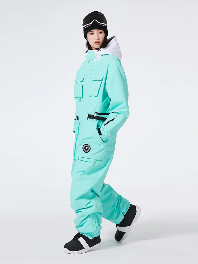 

New Unisex One-Piece Ski Suit, Oversized Winter Waterproof Windproof Thermal Snowsuit for Men & Women w580