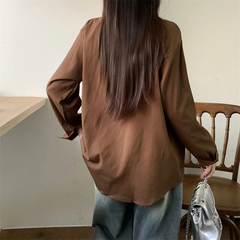Fashion Versatile Turn-Down Collar Tops Women Long Sleeved Casual Shirts 2025 New Autumn Winter Loose Solid Blouses
