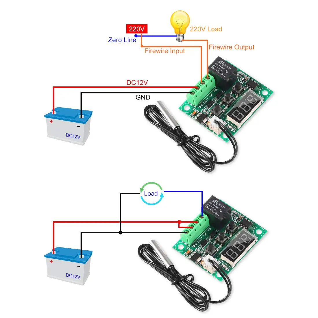 Modulo regolatore di temperatura da 2 pezzi con custodia, modulo termostato digitale con Display a LED XH W1209 con sonda NTC impermeabile-50 ~ 110 ℃