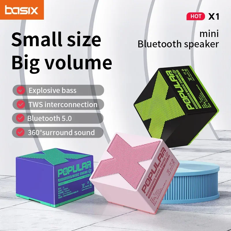 Basix Mini-Lautsprecher, tragbarer Bluetooth-Lautsprecher, kabellos, leistungsstark, für Zuhause, Party, kleiner Outdoor-Stereo-Surround-Sound, Mini-Bluetooth