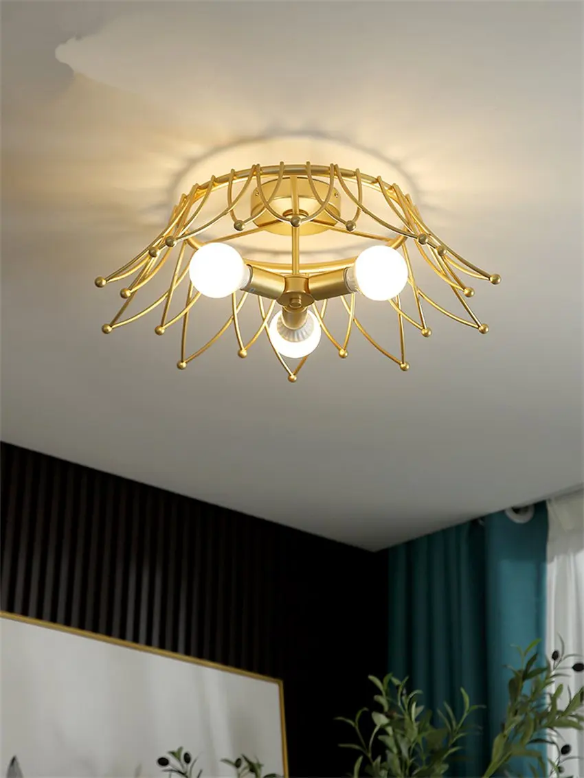 Nordic crown flowers golden led ceiling lights living room lamp bedroom modern metal luxury lighting E27 lamp decor fixtures