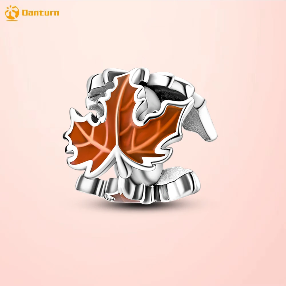 Danturn 925 Sterling Silver Beads Maple Leaf Isolated Clip Charm fit Original Pandora Bracelets for Women Jewelry Making Gift