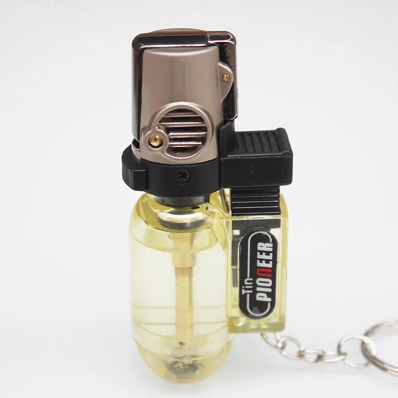 Portable Keychain Inflatable Lighter Windproof Mini Gas Metal Jet Butane Transparent Body Barbecue Outdoor Lighter Men\'s Gift