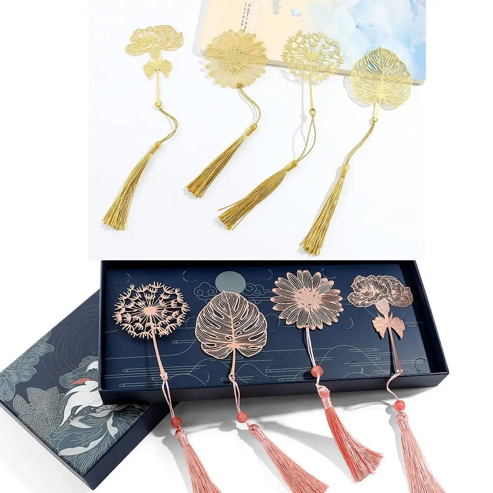 

Dandelion Flower Leaf Chinese Style Bookmark Sunflower Stationery Book Clip Reading Gift Hollow Tassel Book Markers