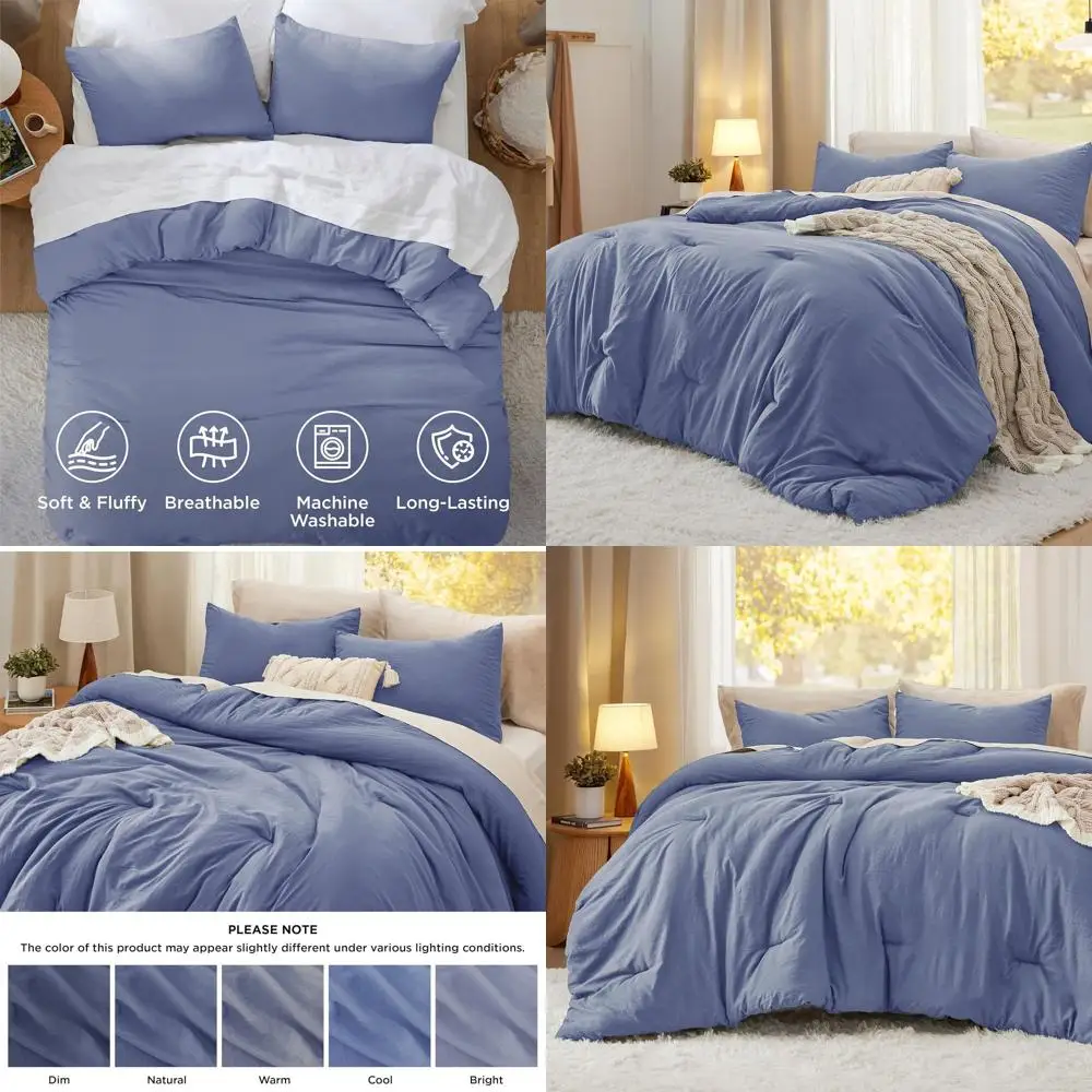 

Blue Prewashed King Size Comforter Set with 2 Pillowcases for Year-Round Use