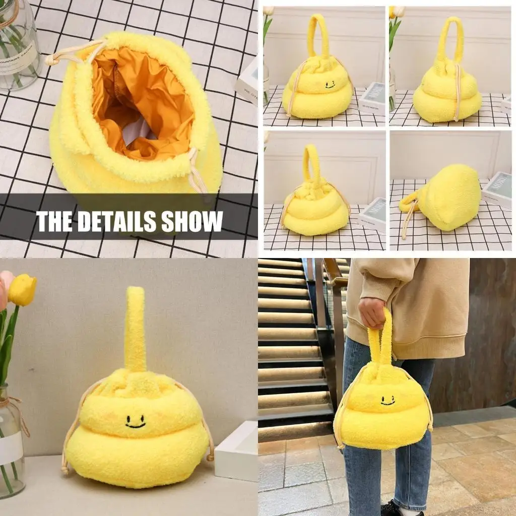 

D46D Funny Poop Crossbody Bag for Women Plush Shoulder Bag Cartoon Poop Handbag
