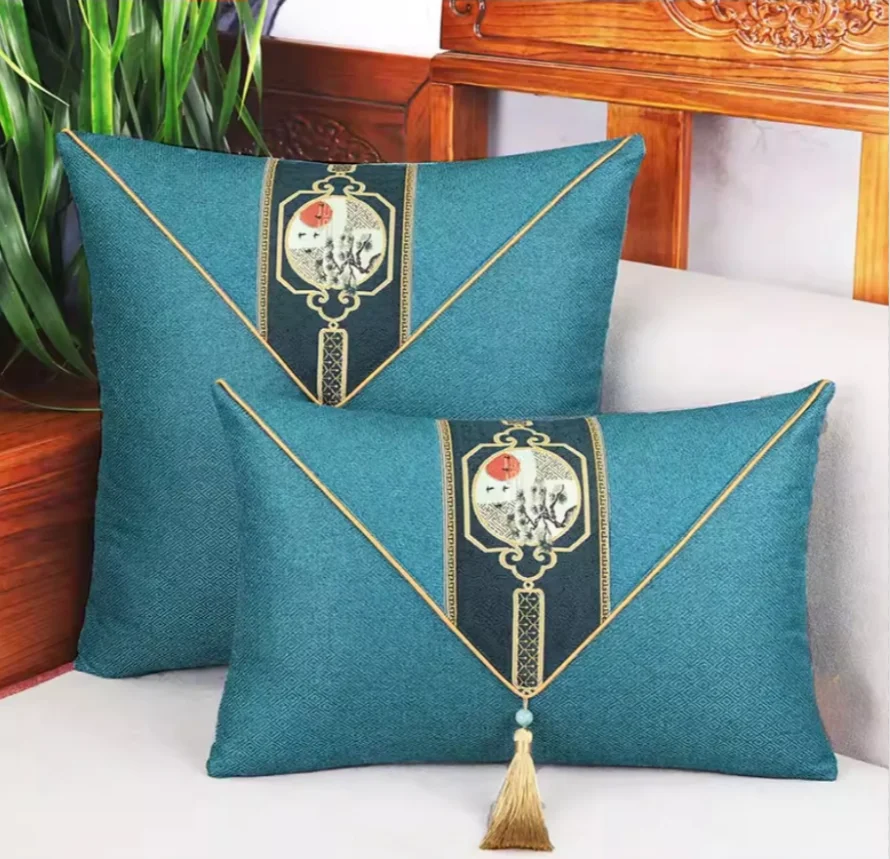 New Chinese Vintage Linen Pillow Cover Soft Waist Support Pillow For Mahogany Chair Sofa Bay Window Home Decor