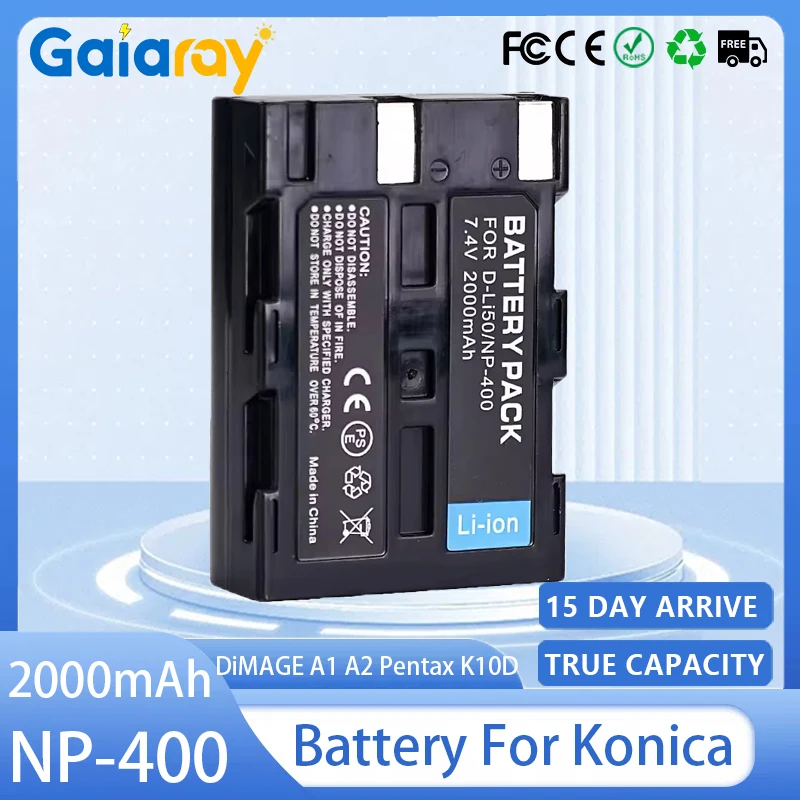 D-Li50 NP-400 2000mAh Camera Rechargeable Battery for Konica Minolta DiMAGE A1 A2 Pentax K10D K20D Dynax 5D 7D Sigma SD15 SD14