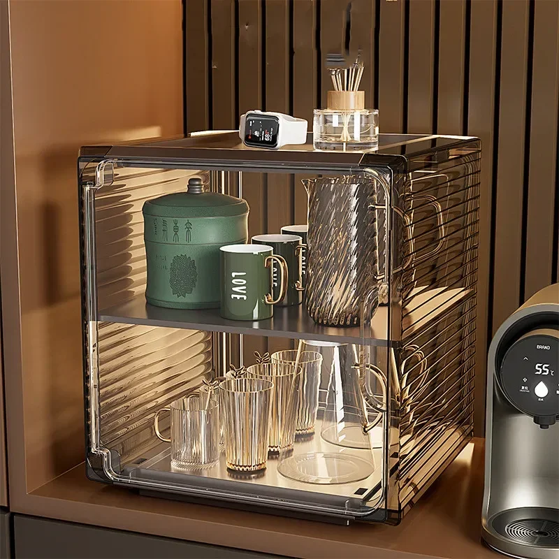 

Z Пылезащитный стеллаж для хранения чашек, легкий роскошный высокий уровень внешнего вида, можно наложень, прозрачный настольный шкаф для гостиной, чашка