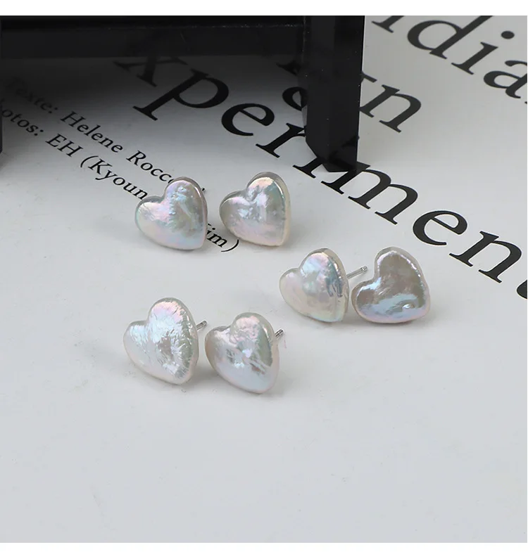 

YWYC Baroque Star Heart Shape Natural Freshwater Pearl Stud Earrings Silver Four Leaf Clover 925 Sterling Earrings Jewelry Gift