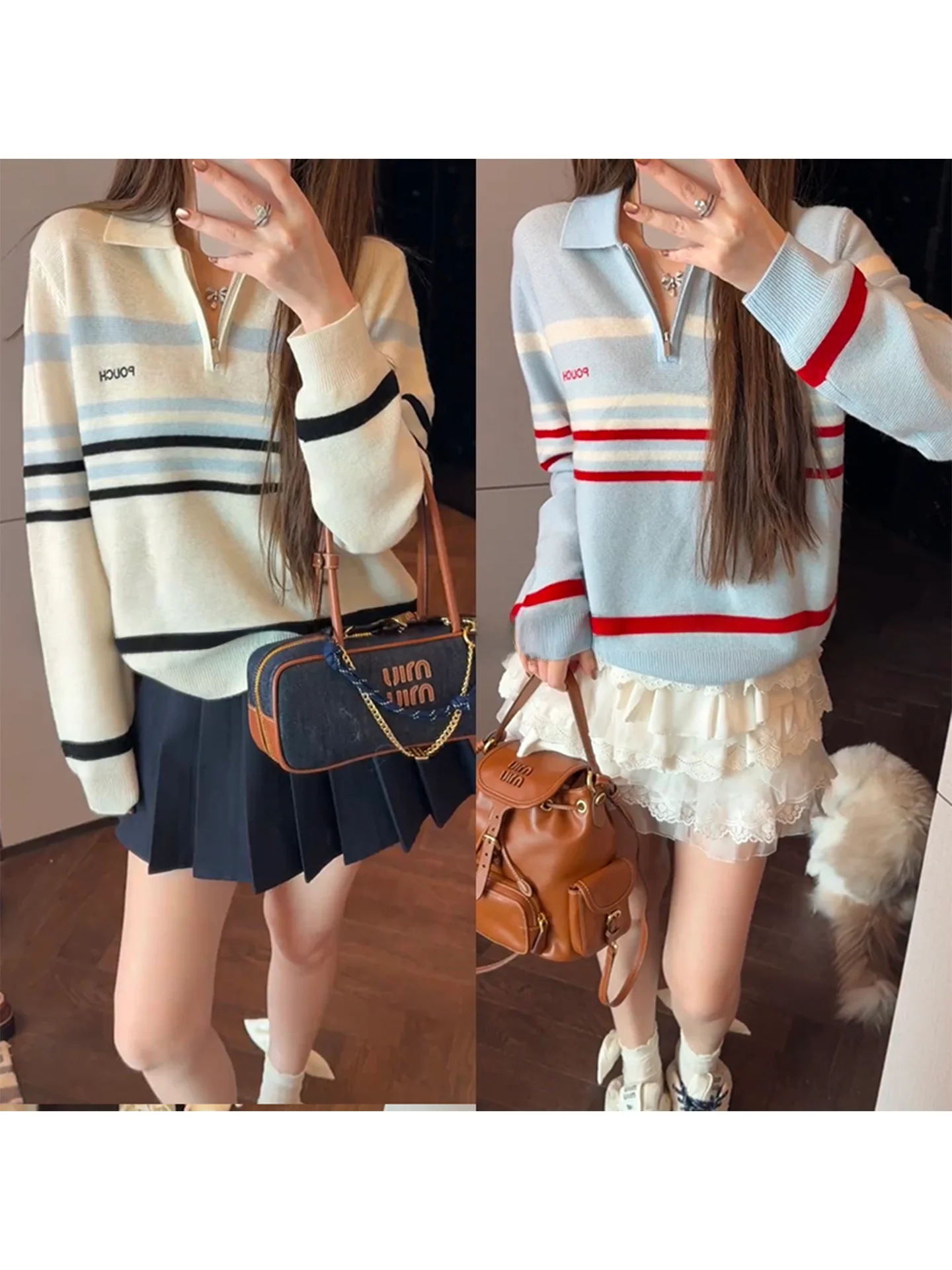 

Вязаный свитер Mimius с V-образным вырезом, повседневный топ в корейском стиле, в полоску, с цветовыми блоками, приталенный, с длинным рукавом, осенняя мода для девушек