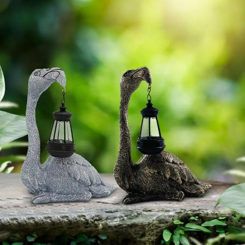 Flamingo With Solar Lantern Sculptures Intelligent Sensor Resin Garden Decor Outdoor Figurine Lights Solar Lantern Sculptures