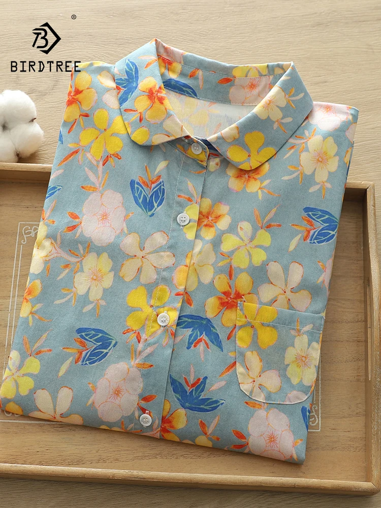

New 2025 Autumn Cotton Long Sleeve Shirt, Women Turn-down Collar Floral Print, Mori Girl Fashion Casual Loose Blouse T58220CC