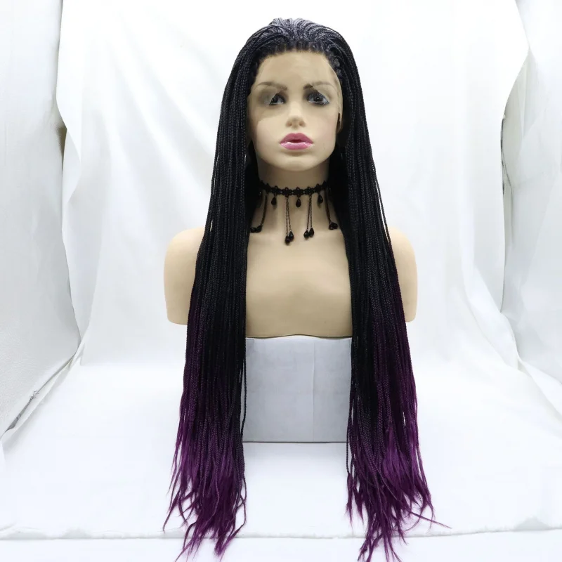 

Women's synthetic fiber Box Braid Wigs, braids, front lace, gradient color, small curly dreadlock wig