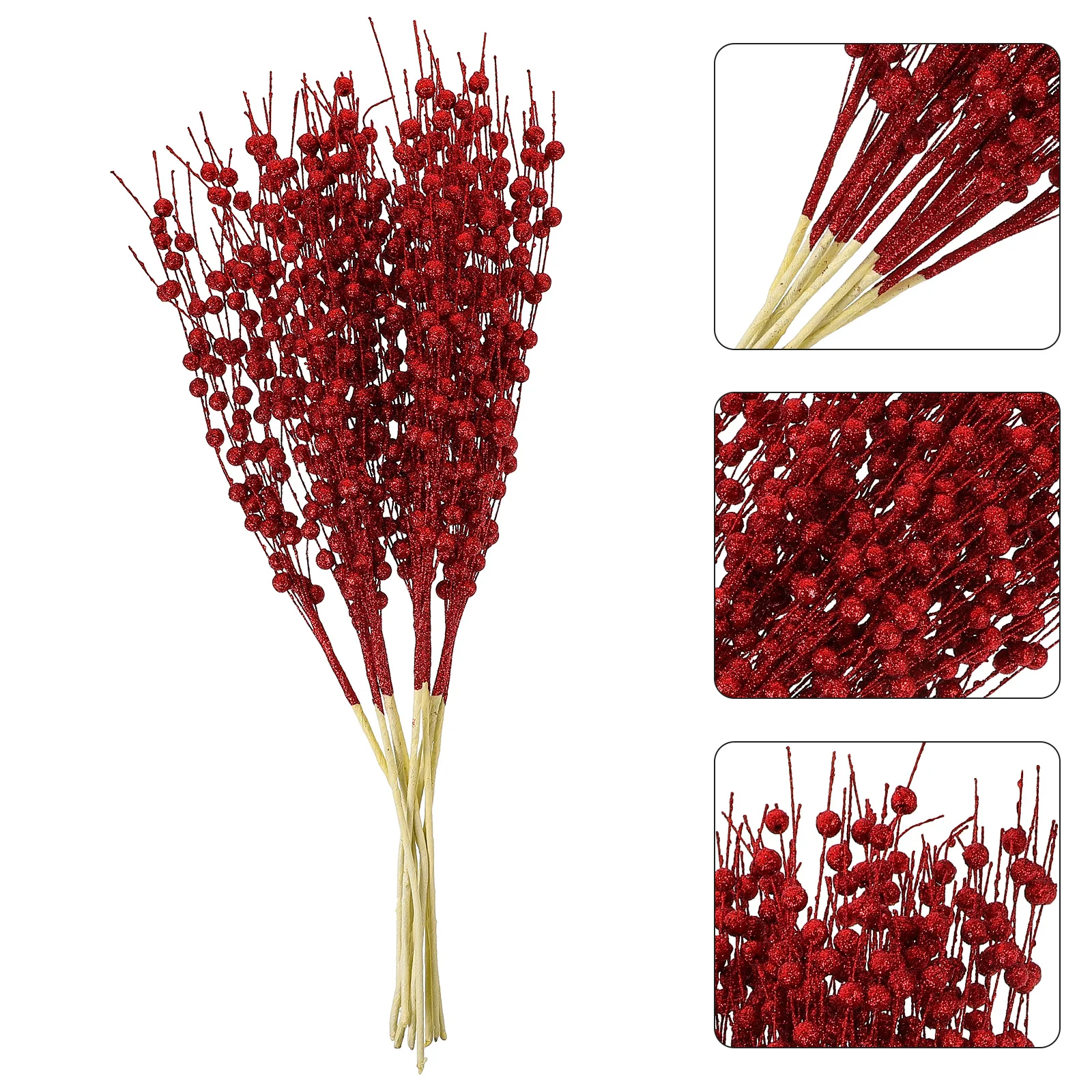 

10Pcs Christmas Berry Picks Artificial Glitter Stems Decoration Simulation Berry Branches Xmas Tree Decor Garland Wreath
