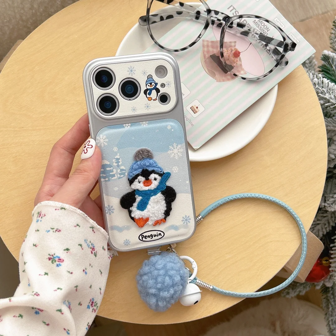 

Winter Snowflake Penguin animal Phone Case for iPhone 17 16 15 13 14 Pro Max Plating Protection Coque﻿﻿