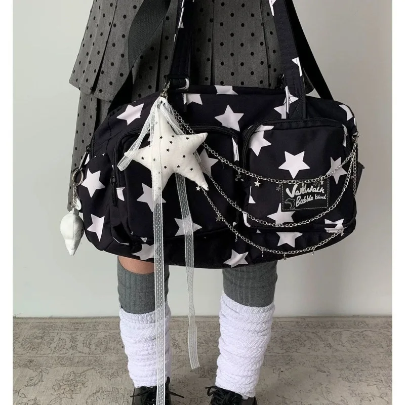 

Large Capaci Yoga Fitn Ort Trip Star Design Handbag Crossbody Bag Modern Neutral Sle Canvas Tote Bag for Daily Use