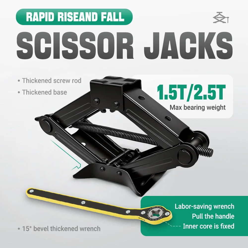 Mechanical Manual Scissor Jacks With Stabilizer Base & Ratchet Wrench For Car/SUV Tire Replacement And Emergency Roadside Repair
