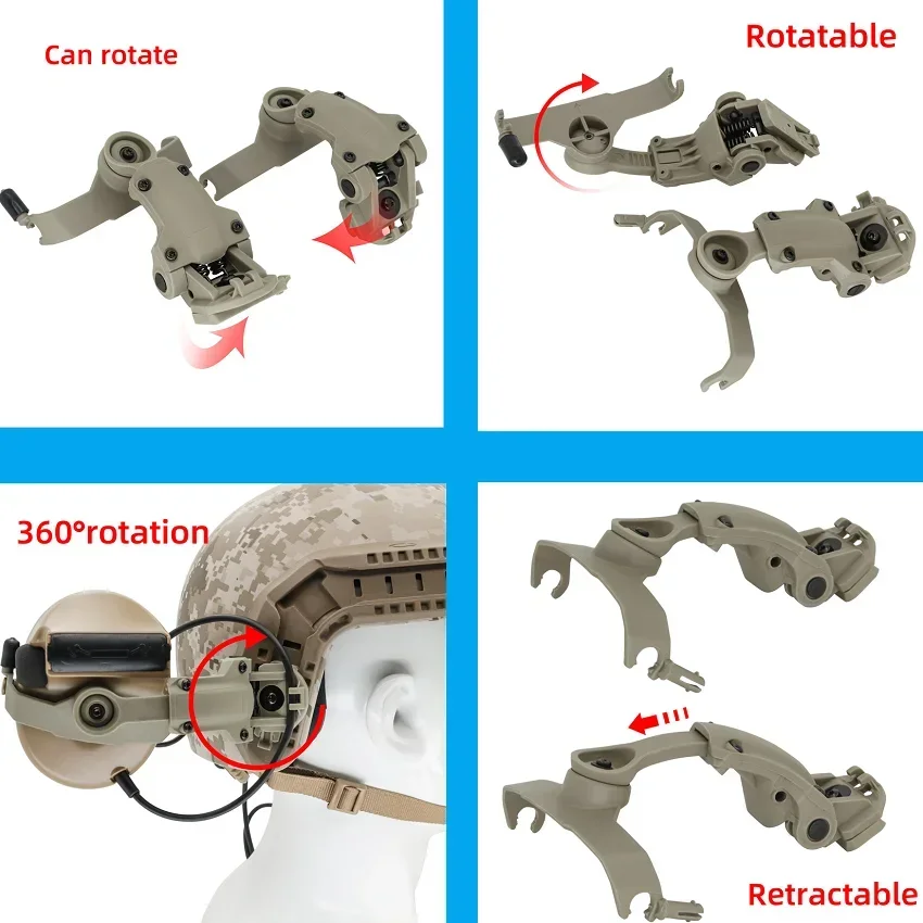 Military Airsoft Headset Fast Track ARC OPS-CORE Helmet Adapter Bracket for Tactical Headphone for COMTA ii COMTA 3 Headphone