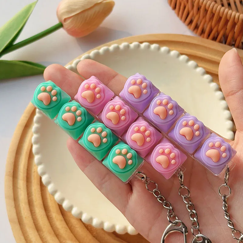 Cute Cat Claw Keychain 4 Keys Keyboard Decompression Keyboard DIY Keyboard Keychain For Adult Gifts