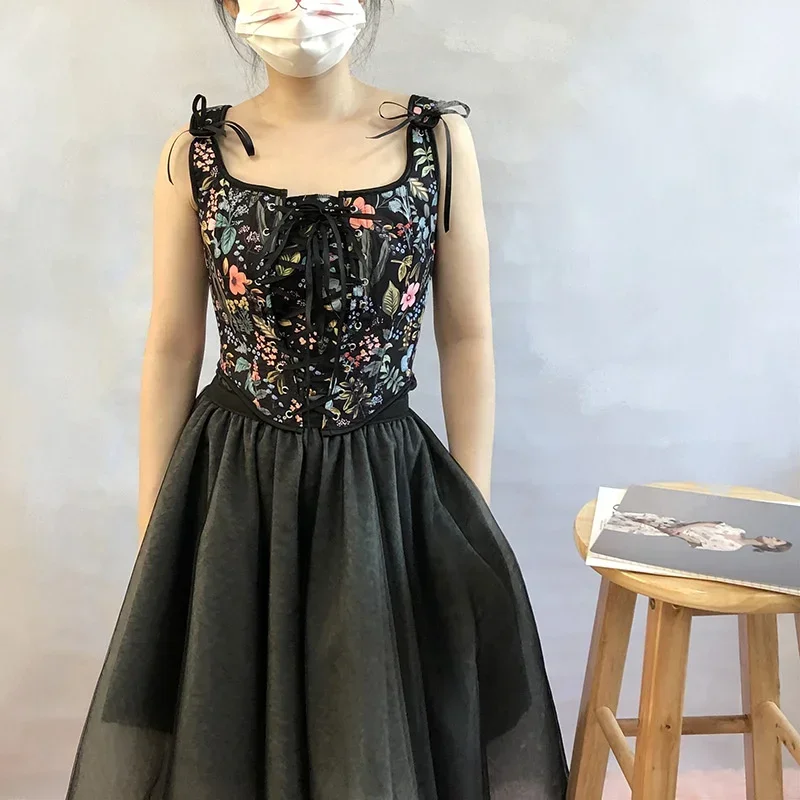 Fashion Lolita Shirt Women Tank Tops Camis Harajuku Vintage y2k Corset Woman Clothing Blusas Sexy Ladies Crop Top Camiseta Mujer
