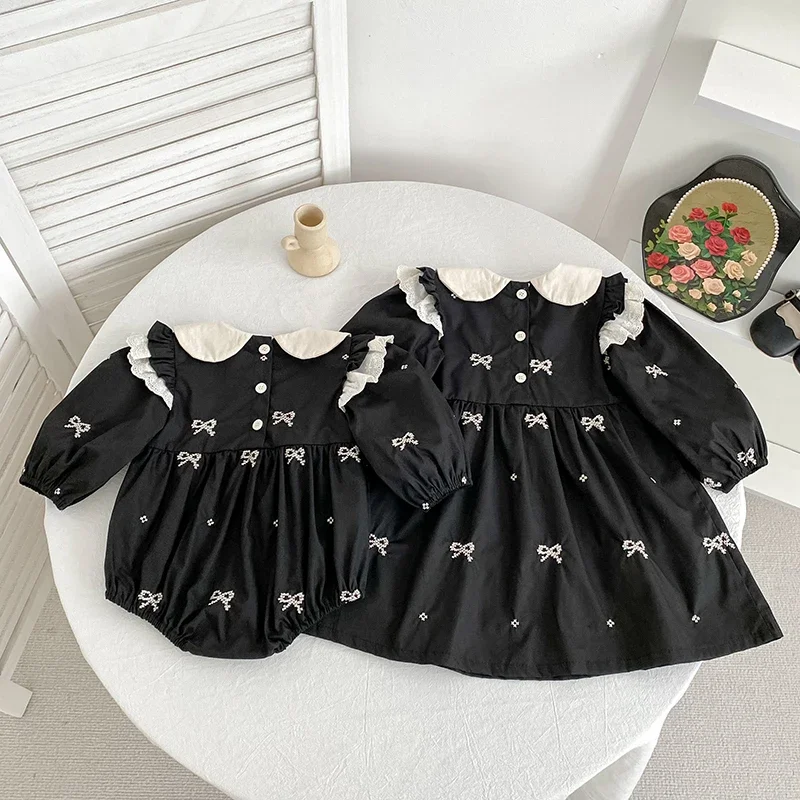 ربيع الأميرة فستان جديد طفلة ملابس شقيقة الملابس فراشة طوق طفلة بذلة ملابس الخريف فستان مطرز