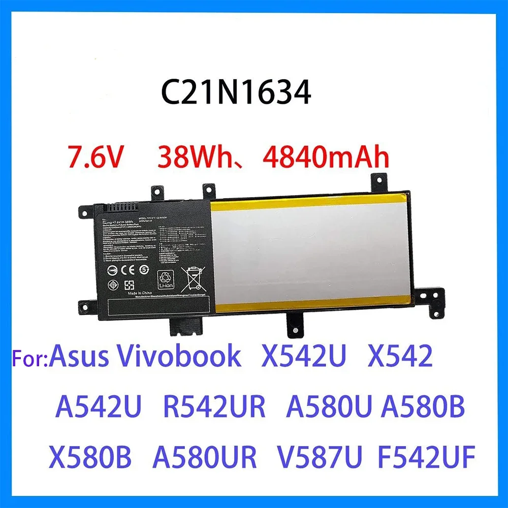 7.6V 4840mAh 100% Original Asus A580U A580B X580B A542U R542U R542UR X542U V587U FL5900L FL8000U F542UF C21N1634 Battery