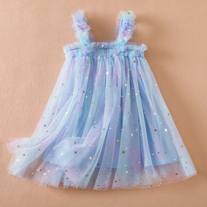 Sweet Girls Summer Flying Sleeve Bow Sequin Dress 2-6Y Kids Birthday Party Pink Fluffy a-line Princess Dress for Cute Baby Girl