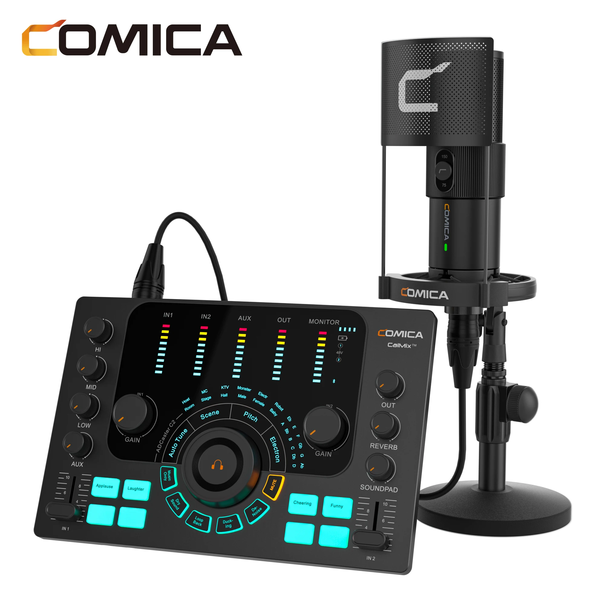 

COMICA ADCaster C2 Audio Interface with Individual Control, Voice Changer, Customized Sound Pad and Bluetooth Connection