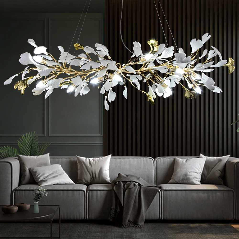 Gold Branch Crystal Chandelier For Dining Room Living Room Bedroom Kitchen Hotel Ginkgo Leaf Hanging Chandeliers Pendant Light