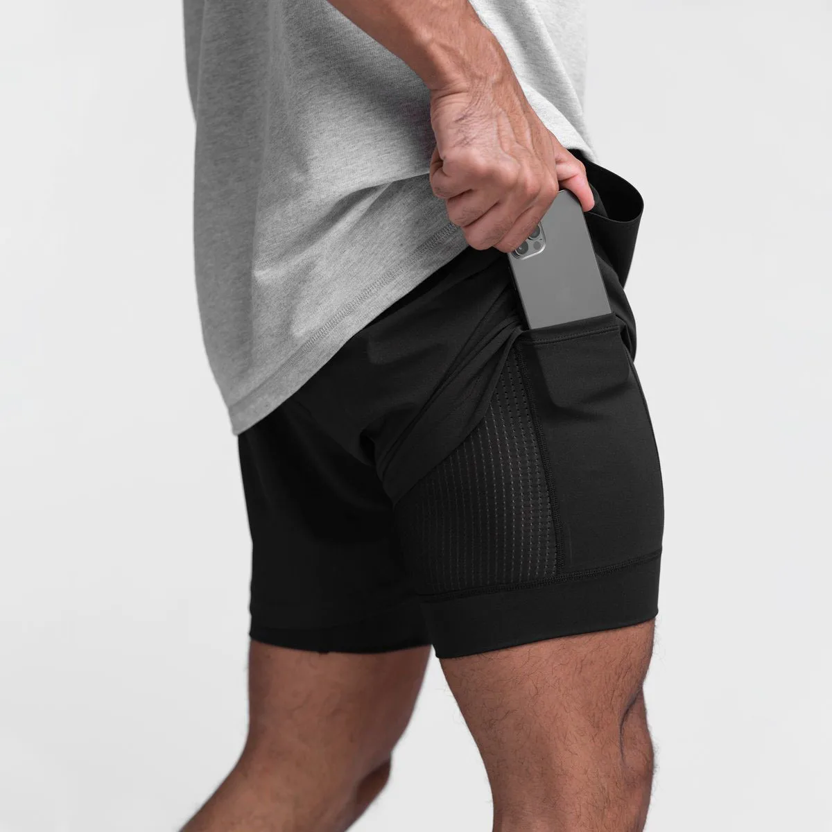 

Men's Running Shorts Quick-drying Fitness Black Double Layer Shorts Men New Sport Workout Training Bodybuilding Short Pants