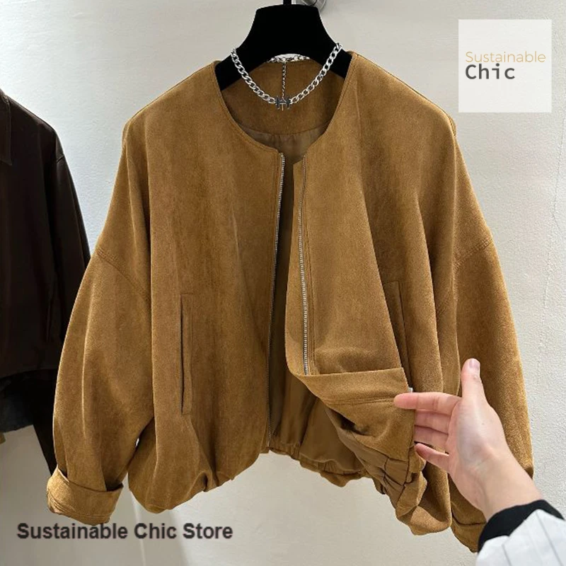 French-style fashion short coat women's winter new temperament high sense relaxed retro suede round neck thickened Joker coat.