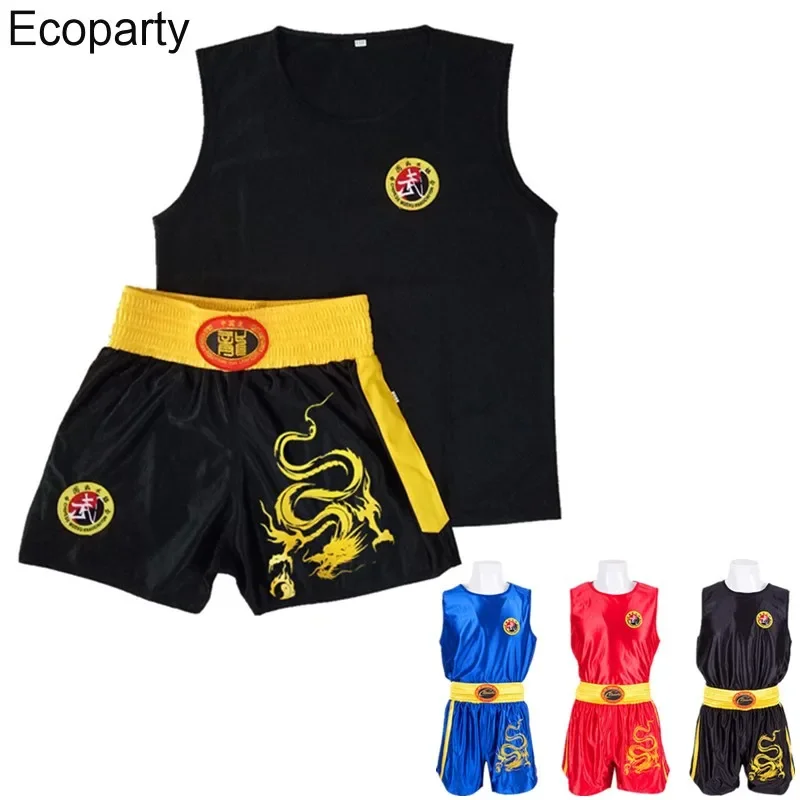 Volwassen Kids Traditionele Chinese Stijl Sanda Kung Fu Uniform Pak Ademende Boksen Muay Thai Martial Arts Prestaties Kostuum