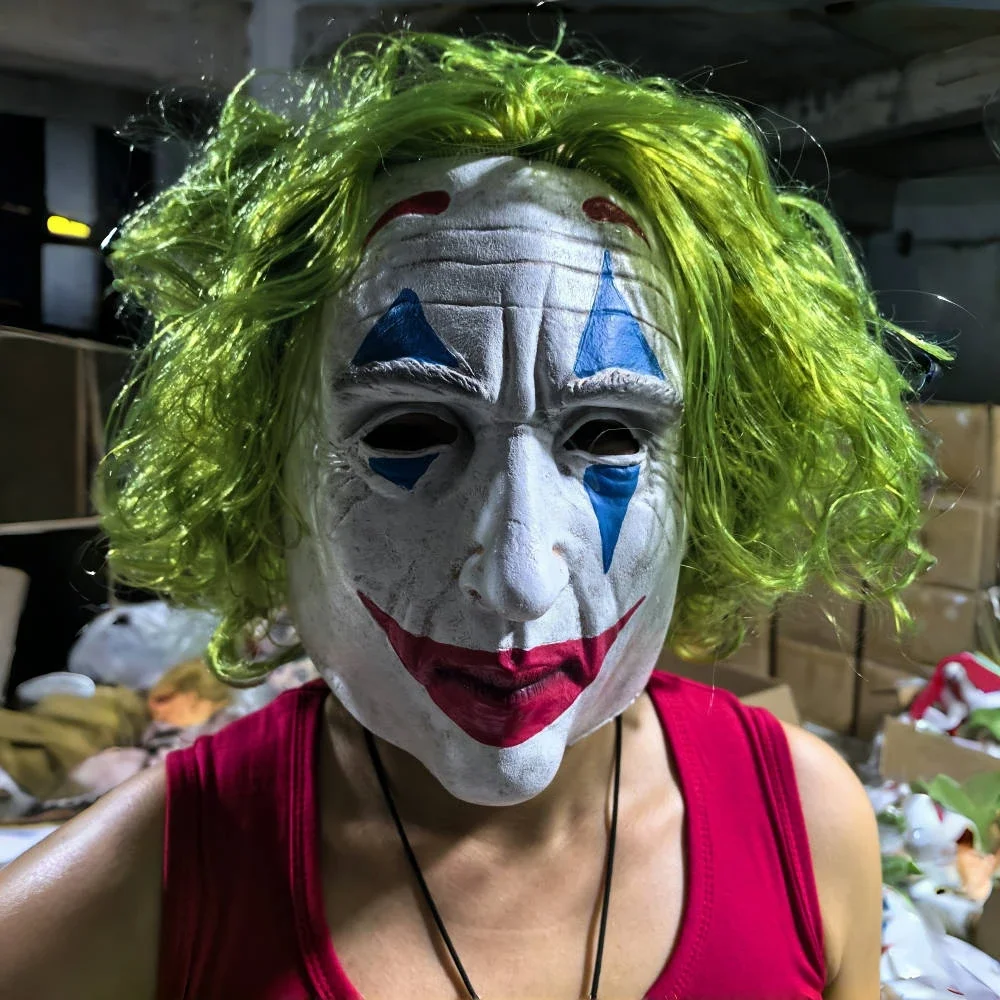 1pc coringa máscara romance cabelo verde terror palhaço máscara cosplay circo desempenho máscara de látex halloween coringa adereços festa headwear