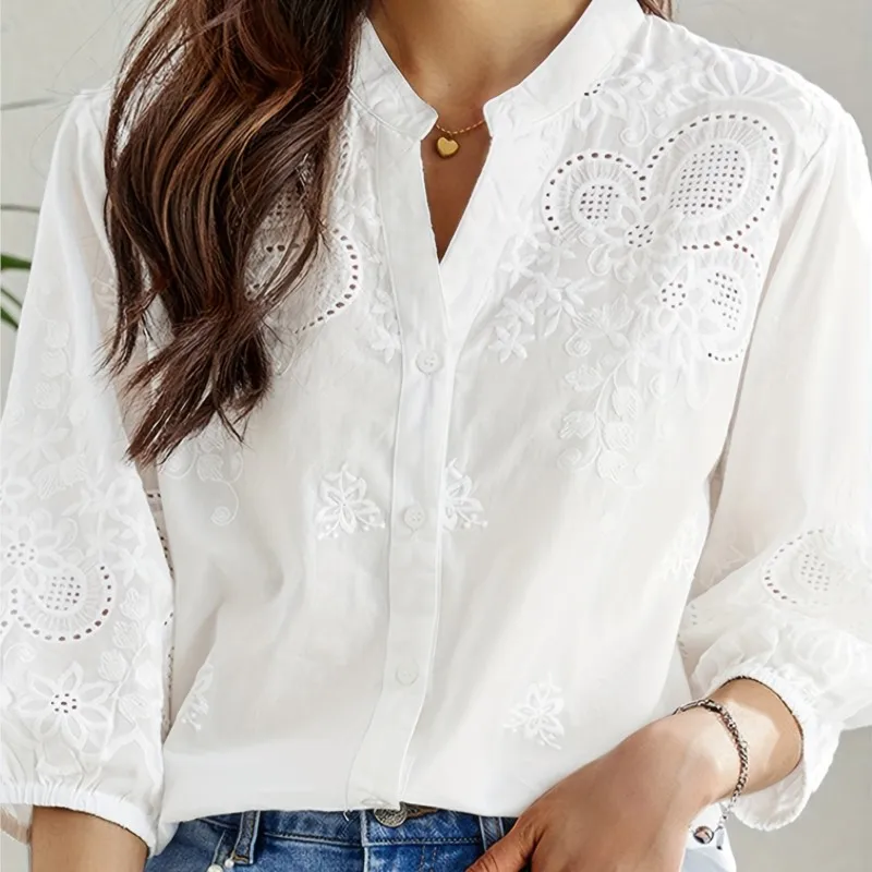 Tops Woman Chemisier Femmes Spring Summer Hollow Shirt Tops Women's V-neck Long-sleeved Solid Color Commuting Temperament Shirt