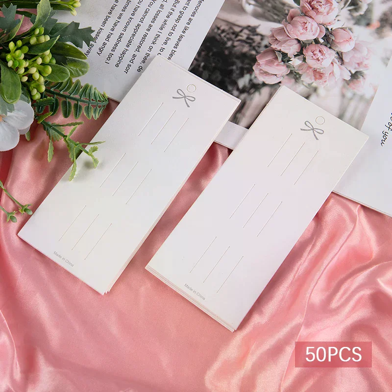 50Pcs Bow White Cardboard Hair Clip Hair Rope Jam Display Hanging Card Jewelry Packaging Headwear Cardboard DIY Accessories