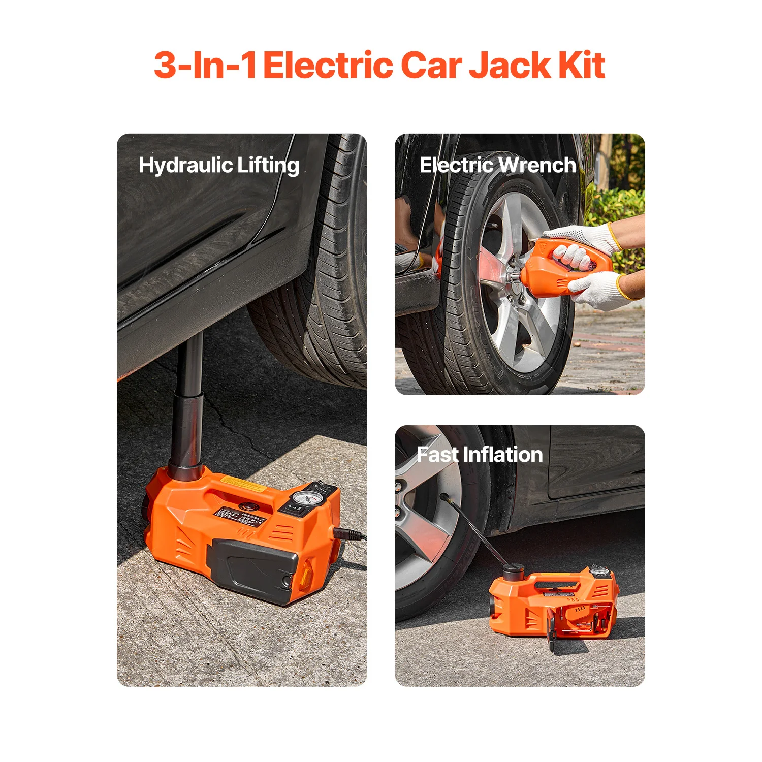 Electric Car Jack, 5T Electric Scissor Jack with Built-In Inflator 12V Tire Changer with  LED Light for Sedan SUV Truck
