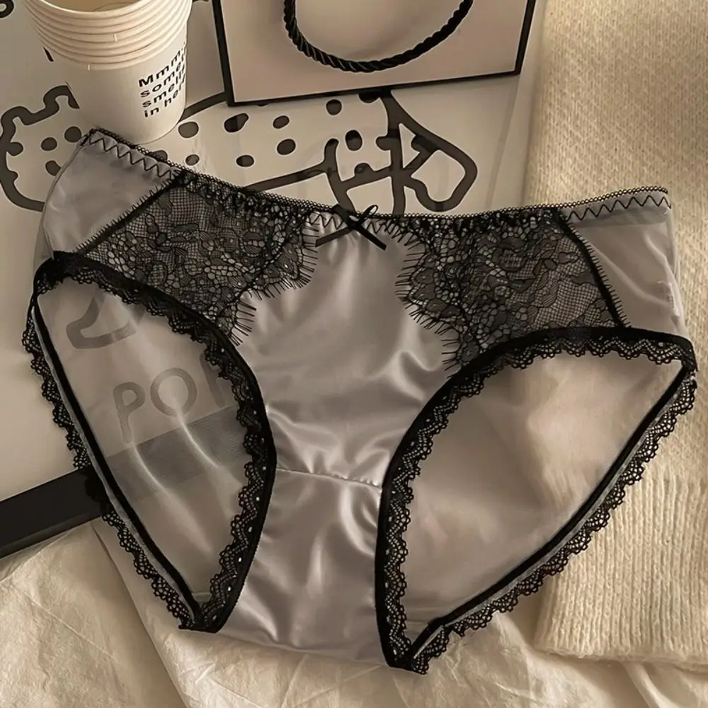 

Sweet Middle Waist Bow Lace Panties Briefs Female Lingerie Sexy Panties Cotton Crotch Seamless Lace Briefs Lady