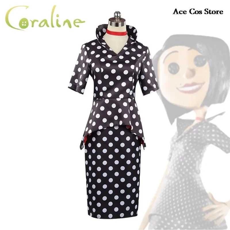 Film da favola Horror Coraline madre Costume Cosplay parrucca Polka Dress Secret Adult Halloween Party spaventoso vestito da gioco di ruolo