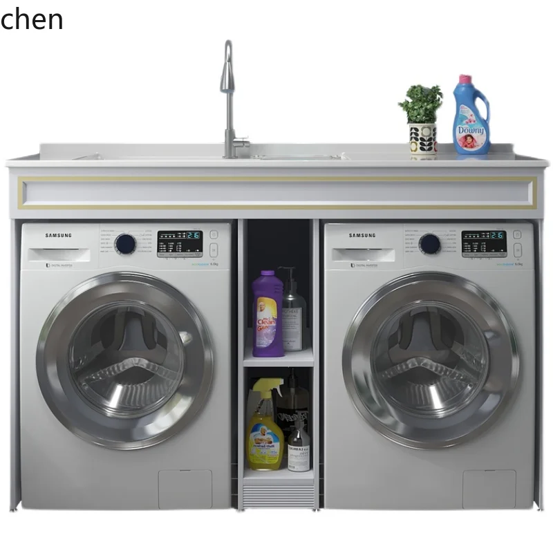 LXC Balcony Laundry Double Washing Machine Combined Cabinet Tumble Dryer significant other Counter Basin with Rubbing Board