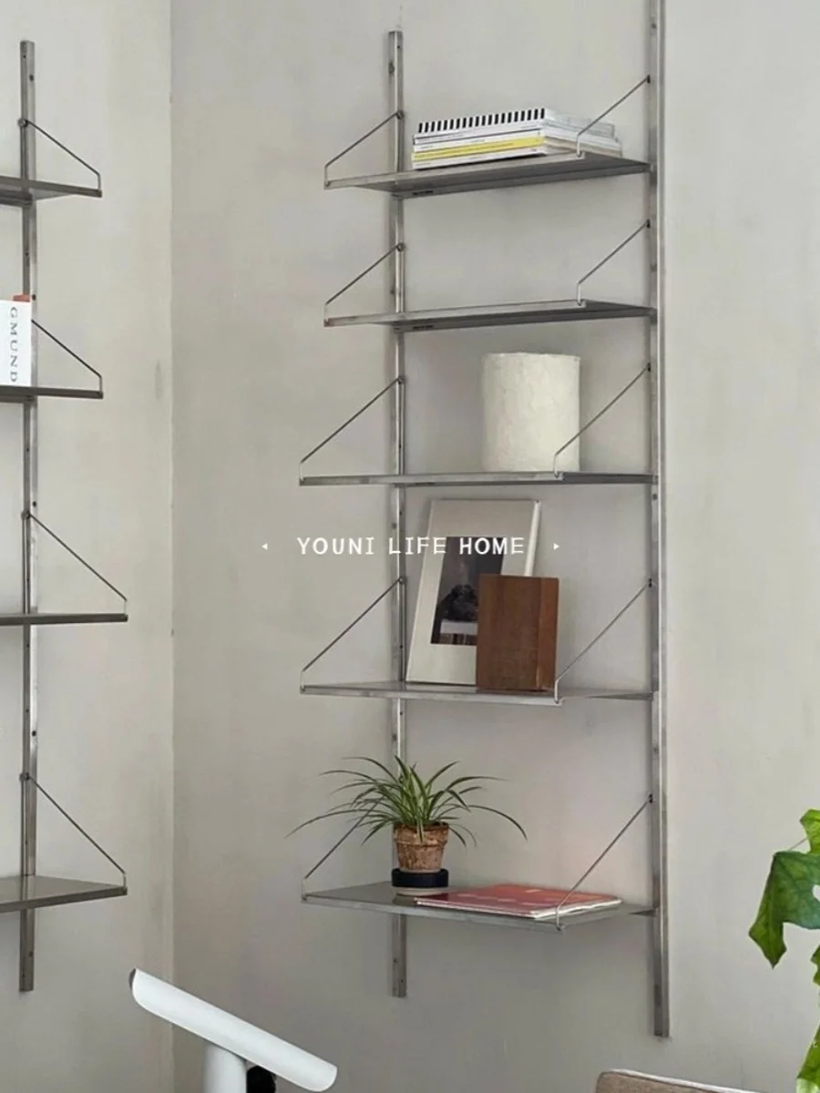 Nordic ins style stainless steel upper wall multi-layer shelf bookshelf with a straight partition