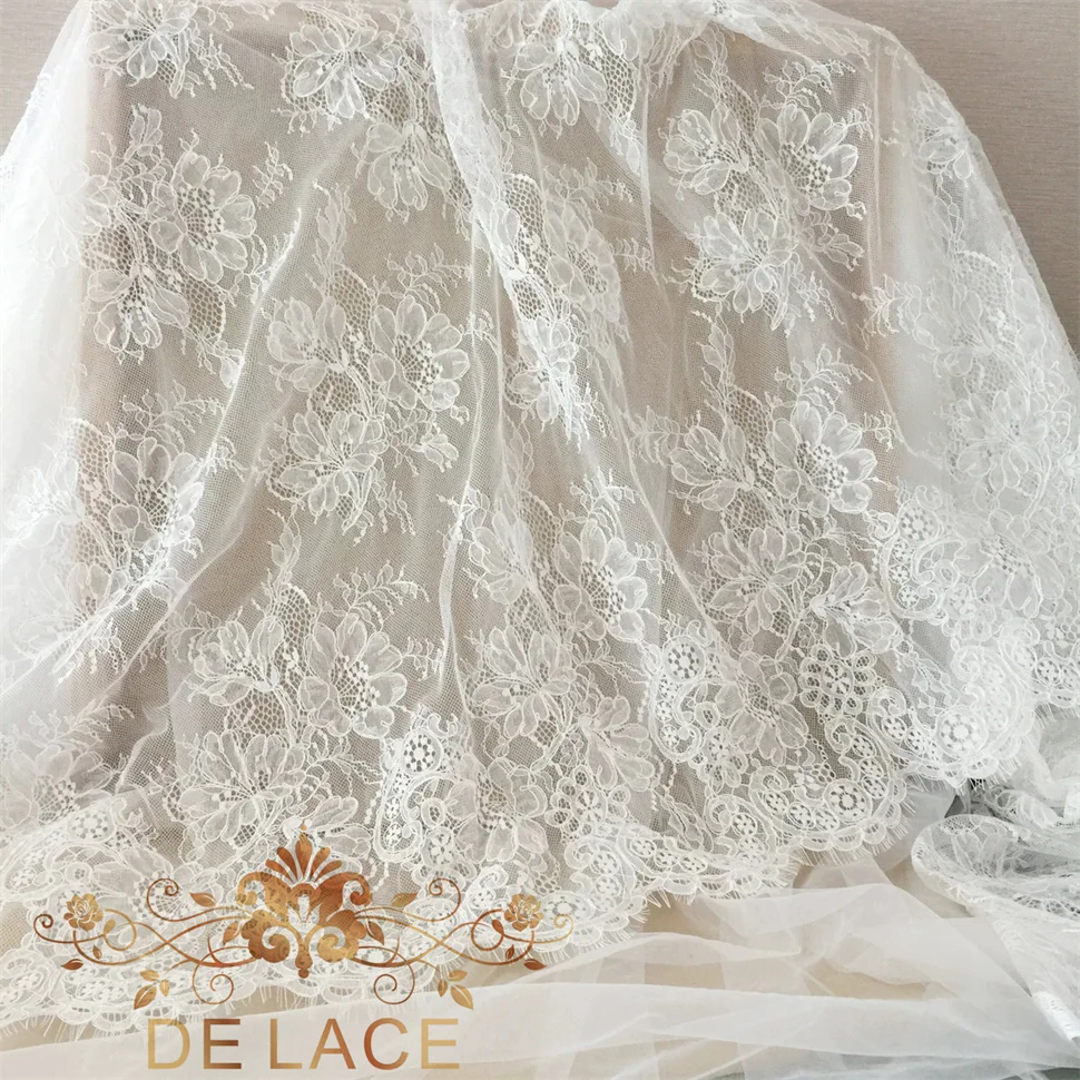 

SXGN Exquisite Soft Chantiily French Corded Lace Floral Embroidered Eyelash Lace Trim Boards Wedding Dress Lace Fabric