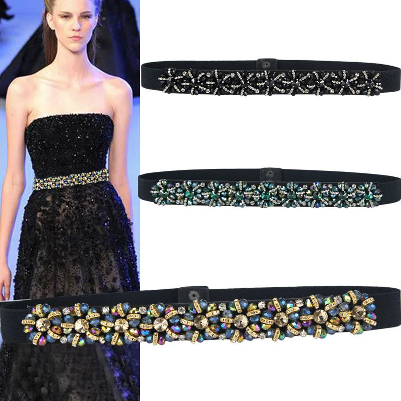 2023high End Sense Women Fashion Flower Crystal Inlaid Wide Waist Cover Decorative Belt All Match Skirt With Loosen Tight Trendy