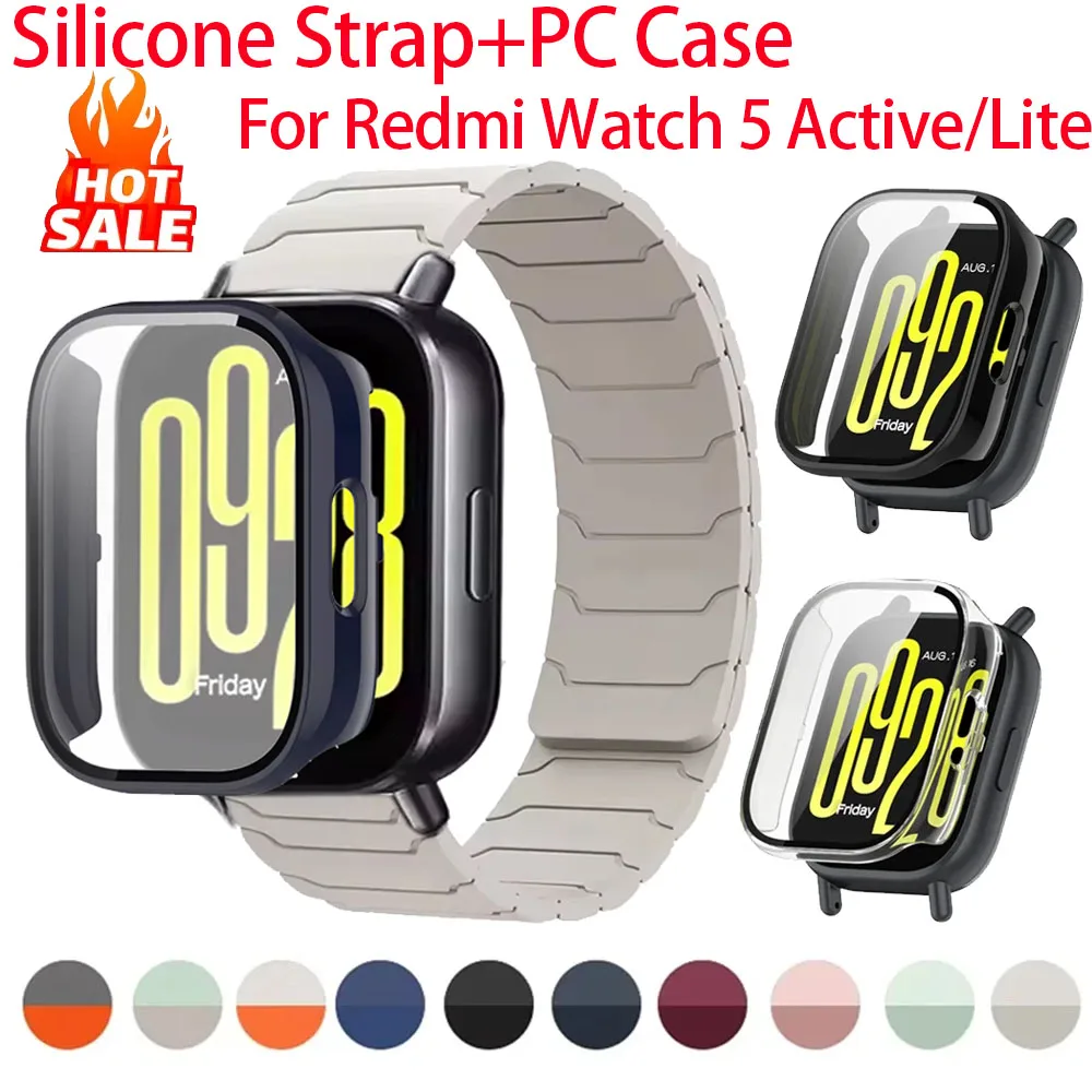 PC-Gehäuse aus Glas + Silikonarmband für Redmi Watch 5 Active 5 Lite, Schutzglas für den Bildschirm, magnetisches Armband, Correa-Zubehör