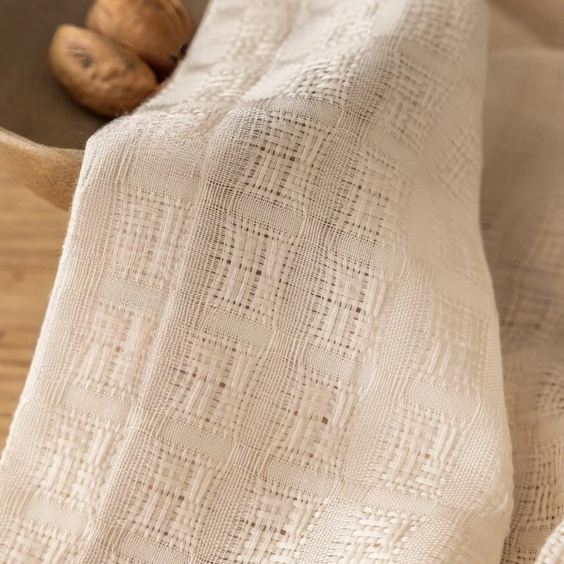 Custom Size ！Japanese Linen Gauze Tulle Thickened Semi-shading Partition Curtain Grid Curtains for Living Dining Room Bedroom