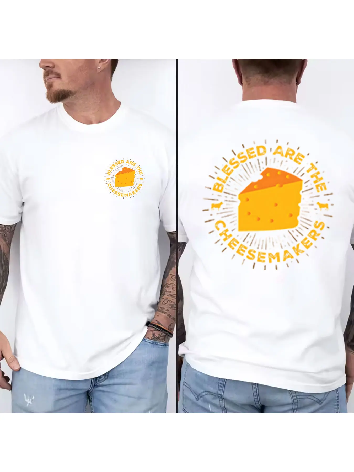 Blessed Are The Cheesemakers Graphic Cotton T Shirt For Men Funny Cheese Lover Short Sleeve Crew Neck Casual Tees Novelty Food