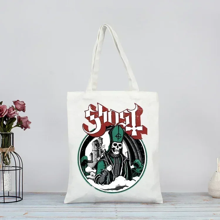 Ghost Band Aesthetic Grunge Metal Shopping Bag Print Original Design White Unisex Fashion Travel Canvas Bags