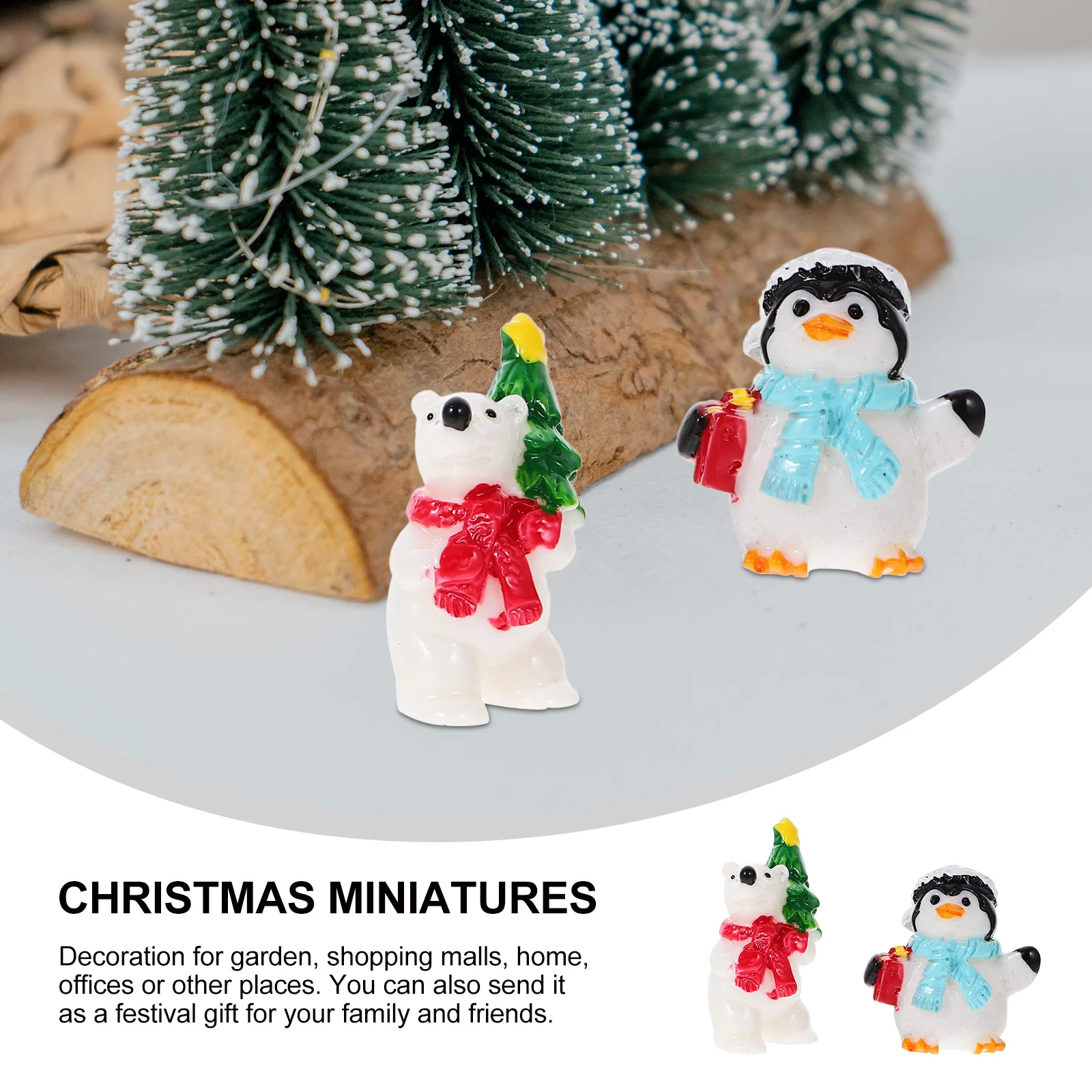 크리스마스 마이크로 장면 장식 곰 미니어처 장식, 사랑스러운 피규어 피규어 장식, 가정용 송진 장식, 20 개